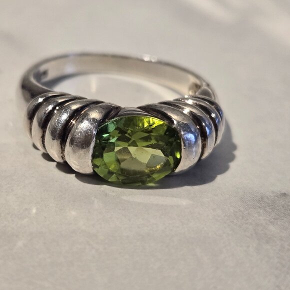 Vintage Ribbed Sterling Silver Citrine Ring - Picture 1 of 5